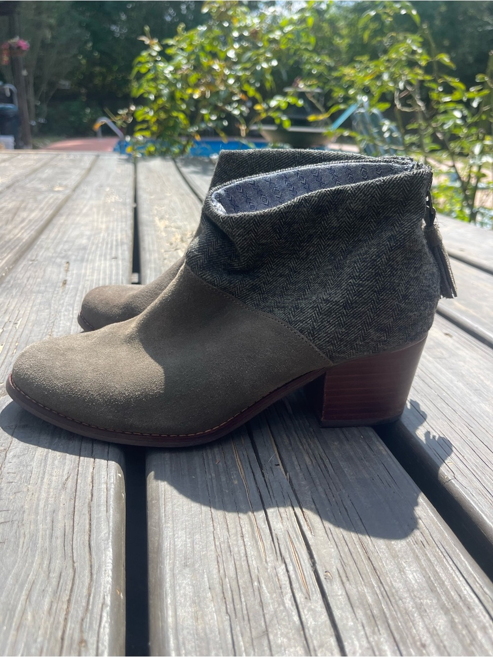 Toms Olive/gray Suede & Tweed Ankle Booties
